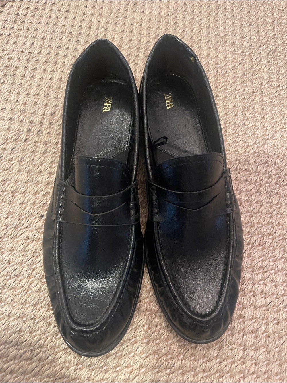 ZARA Womens Black Leather Penny Loafers